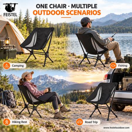 Compact Fold Up Camping Chair – 7075 Aluminum Collapsible Folding Camping Chair, 600D Oxford, 1.9kg, 120kg Capacity 