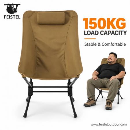 High Back Folding Camping Chair with Backrest – 7075 Aluminum, 2.6kg, 48×16cm Compact Pack 