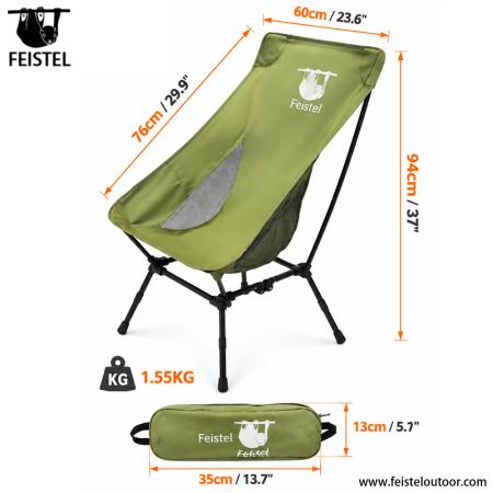Car Camping Chair – 1.55kg Adjustable High Back, 7075 Aluminum, 35×13cm Compact Pack 