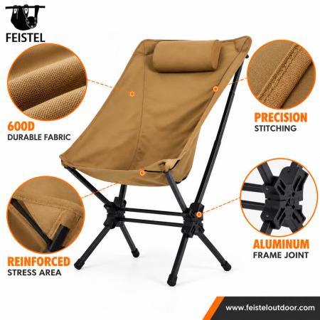 High Back Folding Camping Chair with Backrest – 7075 Aluminum, 2.6kg, 48×16cm Compact Pack 