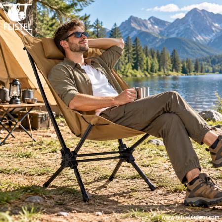 High Back Folding Camping Chair with Backrest – 7075 Aluminum, 2.6kg, 48×16cm Compact Pack 