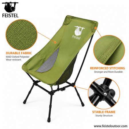 Car Camping Chair – 1.55kg Adjustable High Back, 7075 Aluminum, 35×13cm Compact Pack 