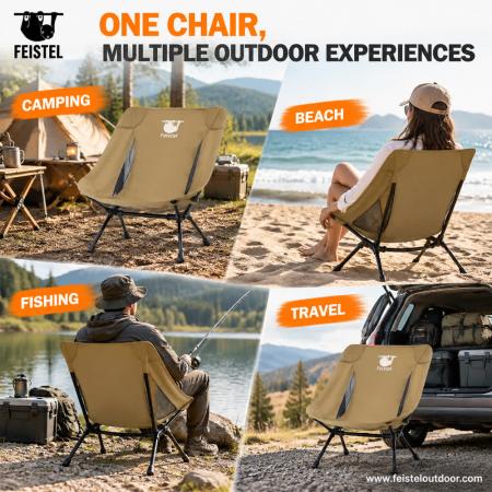 Lightweight Low Profile Camping Chair – Adjustable Backrest 7075 Aluminum Low Folding Camping Chair, 1.4kg, 150kg Capacity 