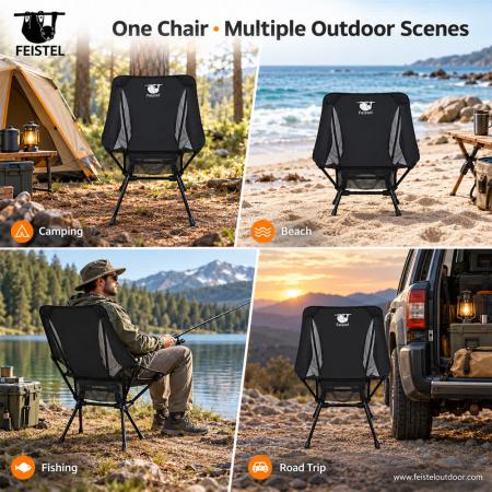 Travel Camping Chair – Adjustable Height 7075 Aluminum Lightweight Folding Chair, 1.55kg, 150kg Capacity 