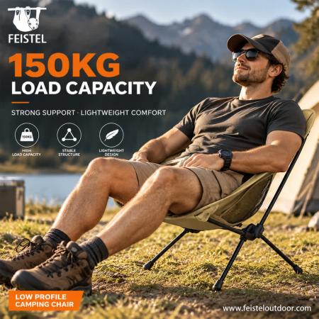 Lightweight Low Profile Camping Chair – Adjustable Backrest 7075 Aluminum Low Folding Camping Chair, 1.4kg, 150kg Capacity 