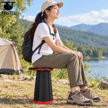Adjustable Height Telescopic Camping Stool – 44cm Extended Height, 180kg Capacity, 0.95kg Portable Folding Seat 