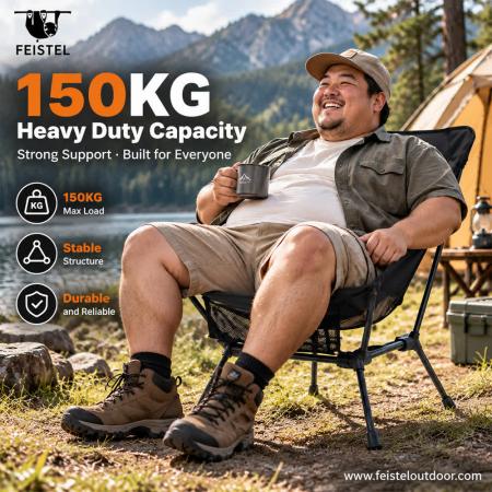 Travel Camping Chair – Adjustable Height 7075 Aluminum Lightweight Folding Chair, 1.55kg, 150kg Capacity 