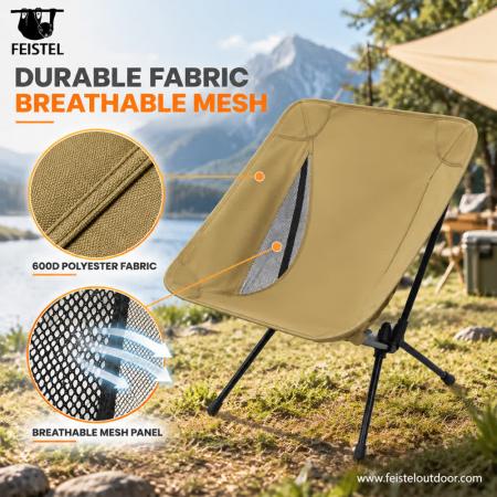 Lightweight Low Profile Camping Chair – Adjustable Backrest 7075 Aluminum Low Folding Camping Chair, 1.4kg, 150kg Capacity 