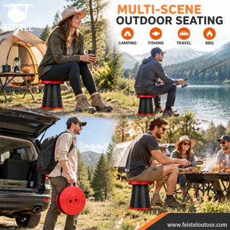 Adjustable Height Telescopic Camping Stool – 44cm Extended Height, 180kg Capacity, 0.95kg Portable Folding Seat 