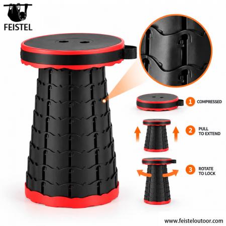 Adjustable Height Telescopic Camping Stool – 44cm Extended Height, 180kg Capacity, 0.95kg Portable Folding Seat 