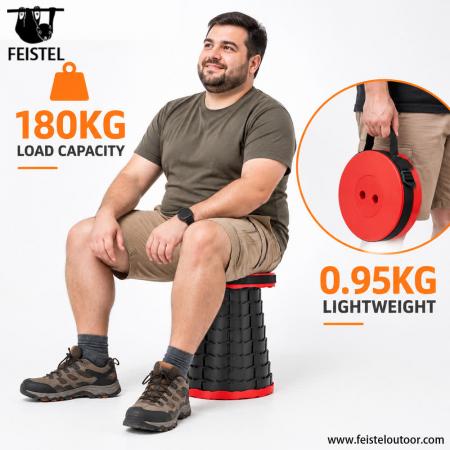 Adjustable Height Telescopic Camping Stool – 44cm Extended Height, 180kg Capacity, 0.95kg Portable Folding Seat 