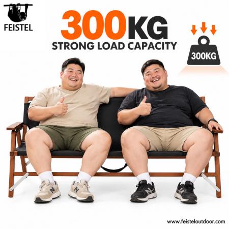 Two Person Camping Chair – 116cm Wide Beech Wood Folding Camping Loveseat, 250kg Capacity 