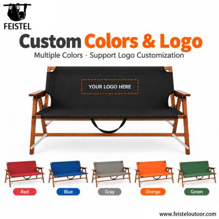 Two Person Camping Chair – 116cm Wide Beech Wood Folding Camping Loveseat, 250kg Capacity 