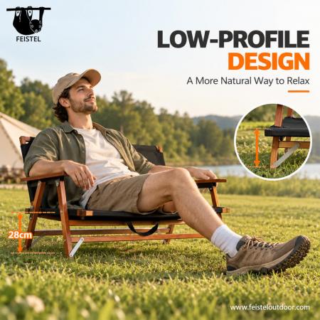 Two Person Camping Chair – 116cm Wide Beech Wood Folding Camping Loveseat, 250kg Capacity 