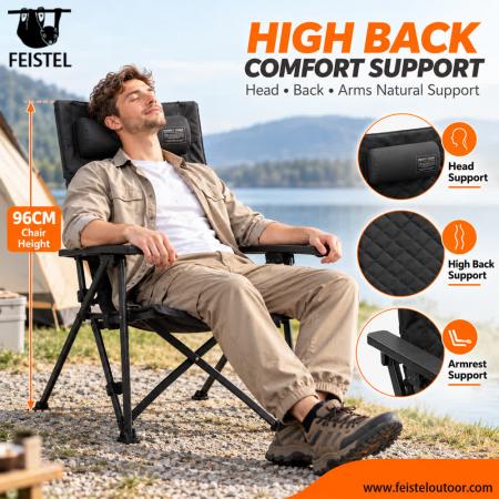 Lounging Camping Chair – Adjustable Reclining High Back Folding Chair, 7075 Aluminum, 600D Oxford, 4.4kg 