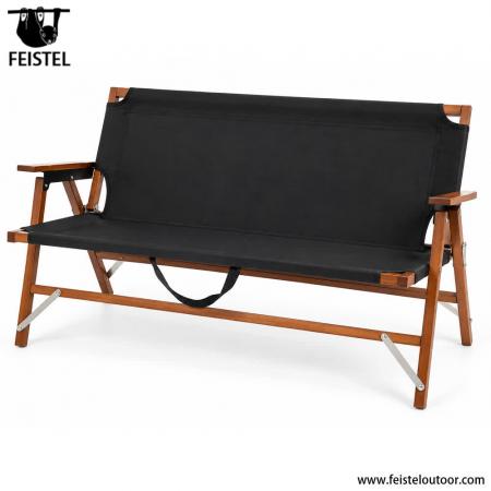 Two Person Camping Chair – 116cm Wide Beech Wood Folding Camping Loveseat, 250kg Capacity 
