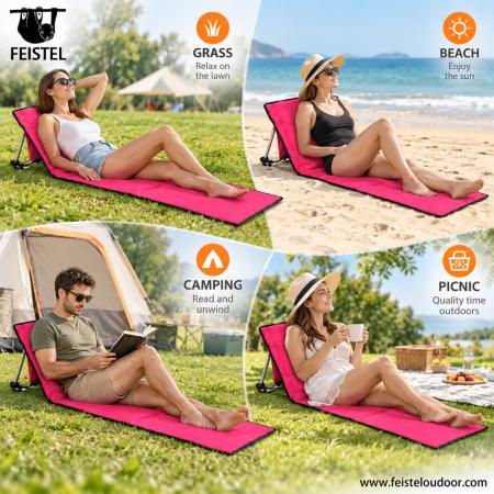 Portable Folding Lawn Camping Chair & Adjustable Reclining Beach Mat Lounger 
