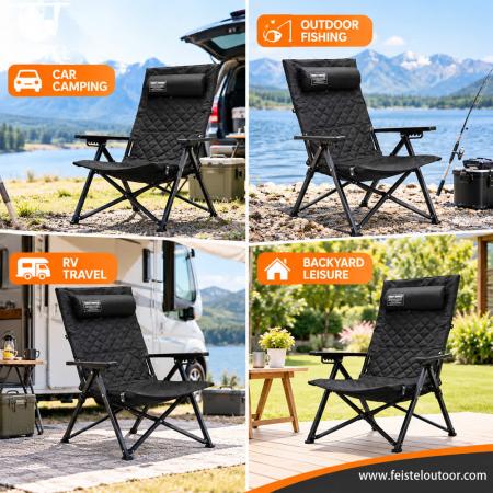 Lounging Camping Chair – Adjustable Reclining High Back Folding Chair, 7075 Aluminum, 600D Oxford, 4.4kg 
