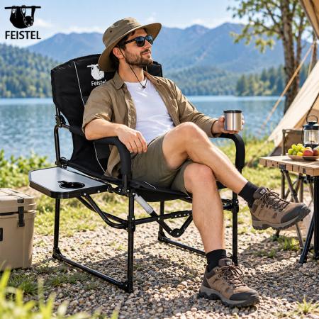 Folding Camping Chair with Side Table – 600D Oxford Heavy Duty Director Chair, 150kg Capacity 