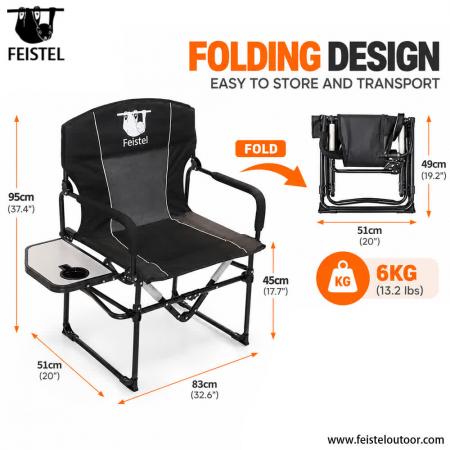 Folding Camping Chair with Side Table – 600D Oxford Heavy Duty Director Chair, 150kg Capacity 
