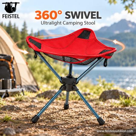 Red Camping Chair – Lightweight 360° Swivel Folding Camping Stool, 600D Oxford Style Seat 