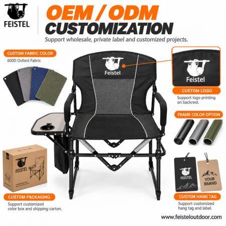 Folding Camping Chair with Side Table – 600D Oxford Heavy Duty Director Chair, 150kg Capacity 