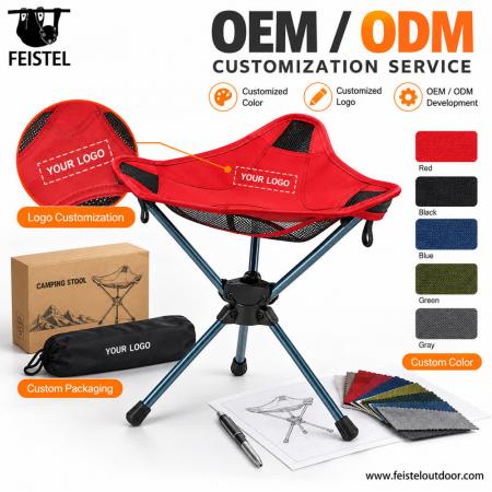 Red Camping Chair – Lightweight 360° Swivel Folding Camping Stool, 600D Oxford Style Seat 