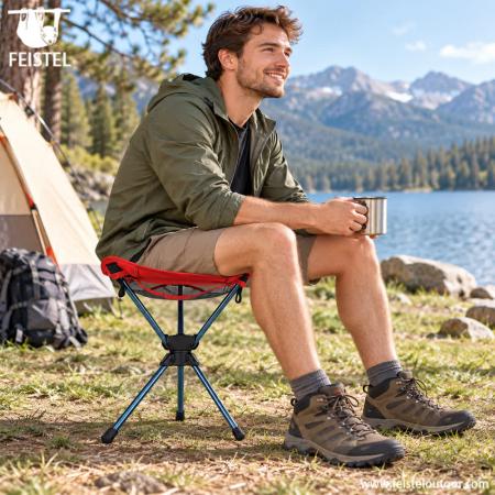 Red Camping Chair – Lightweight 360° Swivel Folding Camping Stool, 600D Oxford Style Seat 