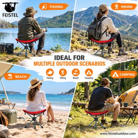 Red Camping Chair – Lightweight 360° Swivel Folding Camping Stool, 600D Oxford Style Seat 