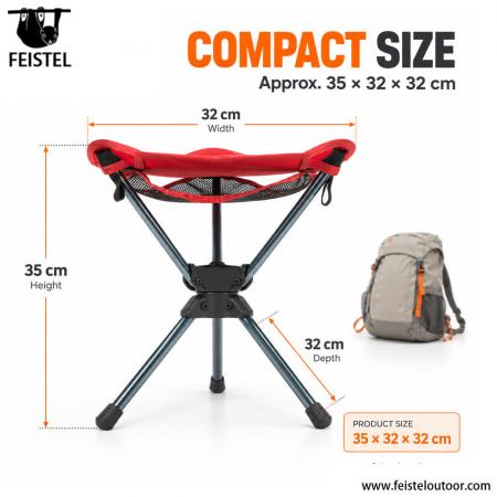 Red Camping Chair – Lightweight 360° Swivel Folding Camping Stool, 600D Oxford Style Seat 