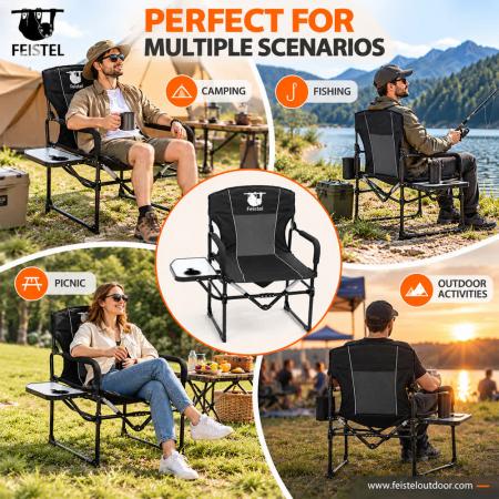Folding Camping Chair with Side Table – 600D Oxford Heavy Duty Director Chair, 150kg Capacity 