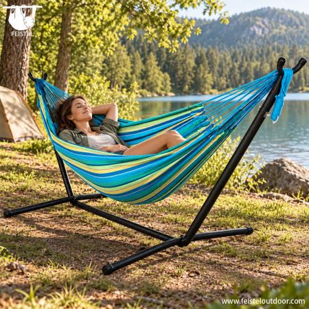 400 lb Double Hammock with Stand – Portable 2 Person Outdoor Camping Hammock with Steel Stand 