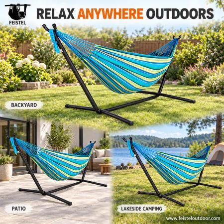 400 lb Double Hammock with Stand – Portable 2 Person Outdoor Camping Hammock with Steel Stand 