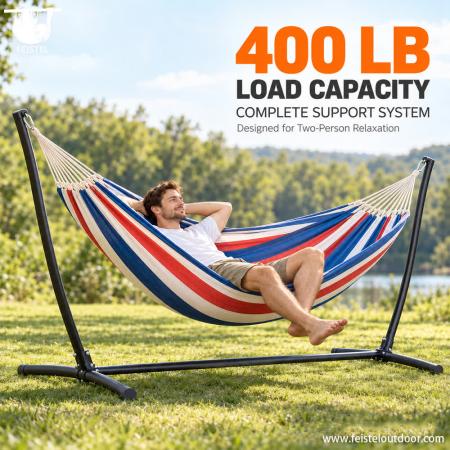 400 lb Double Hammock with Stand – Portable 2 Person Outdoor Camping Hammock with Steel Stand 