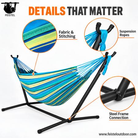 400 lb Double Hammock with Stand – Portable 2 Person Outdoor Camping Hammock with Steel Stand 