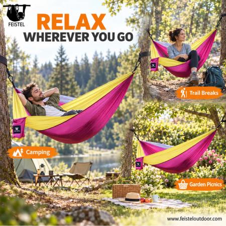 300×200cm Double Camping Hammock – 2 Person 210T Parachute Nylon Hammock with Straps & Carry Bag 