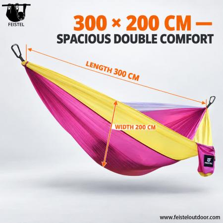 300×200cm Double Camping Hammock – 2 Person 210T Parachute Nylon Hammock with Straps & Carry Bag 