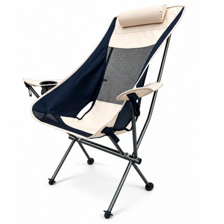 High Back Camping Relax Chair – 1.93kg 6013 Aluminum Folding Chair with Pillow, Armrests & Cup Holder 