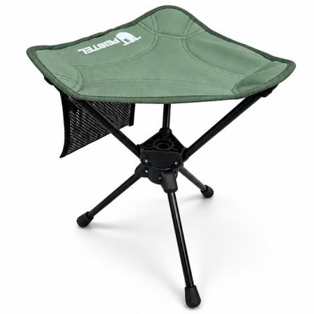 0.47kg Folding Tripod Camping Stool – Rotating Aluminum Outdoor Stool with Side Pocket & Carry Bag 