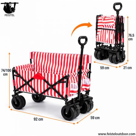150L Heavy Duty Camping Wagon – Foldable Steel Cart with Seat-Convertible Design & 7in Wide Wheels 