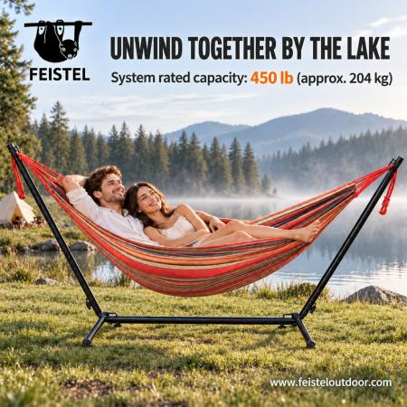 Portable Hammock with Stand – 450 lb Double Camping Hammock with Space-Saving Steel Stand 