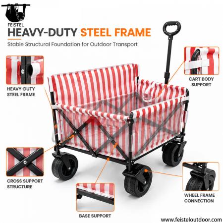 150L Heavy Duty Camping Wagon – Foldable Steel Cart with Seat-Convertible Design & 7in Wide Wheels 
