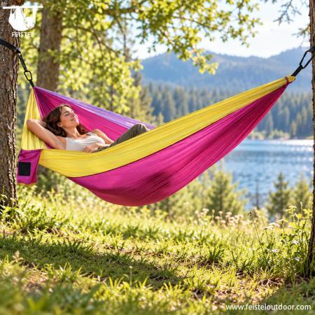 300×200cm Double Camping Hammock – 2 Person 210T Parachute Nylon Hammock with Straps & Carry Bag 