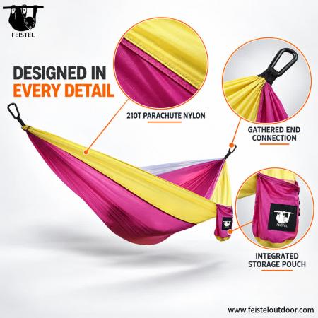 300×200cm Double Camping Hammock – 2 Person 210T Parachute Nylon Hammock with Straps & Carry Bag 
