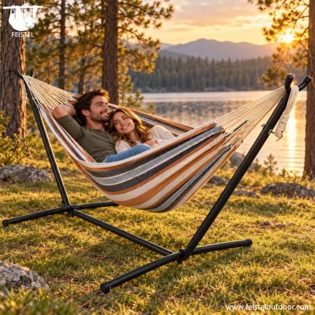Portable Hammock with Stand – 450 lb Double Camping Hammock with Space-Saving Steel Stand 