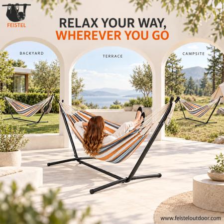 Portable Hammock with Stand – 450 lb Double Camping Hammock with Space-Saving Steel Stand 