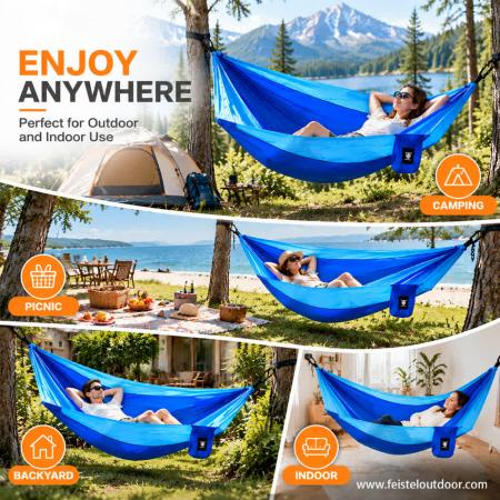 300×200cm Nylon Hammock – 2 Person 210T Parachute Camping Hammock with Straps & Carry Bag 