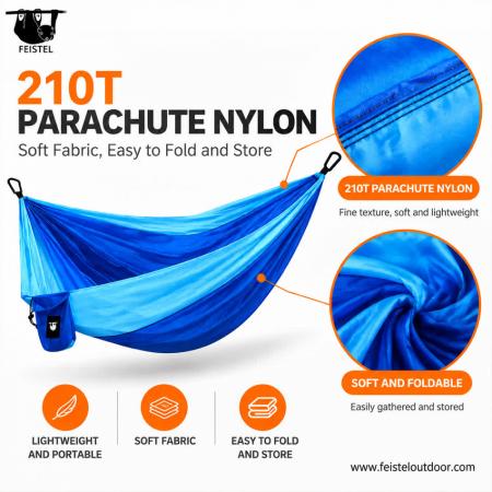 300×200cm Nylon Hammock – 2 Person 210T Parachute Camping Hammock with Straps & Carry Bag 