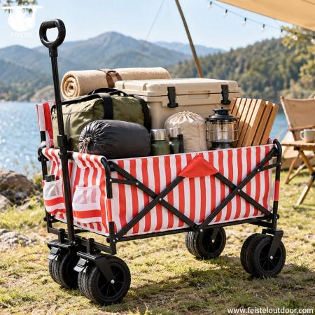 150L Heavy Duty Camping Wagon – Foldable Steel Cart with Seat-Convertible Design & 7in Wide Wheels 