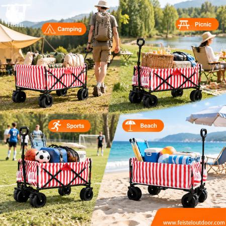 150L Heavy Duty Camping Wagon – Foldable Steel Cart with Seat-Convertible Design & 7in Wide Wheels 